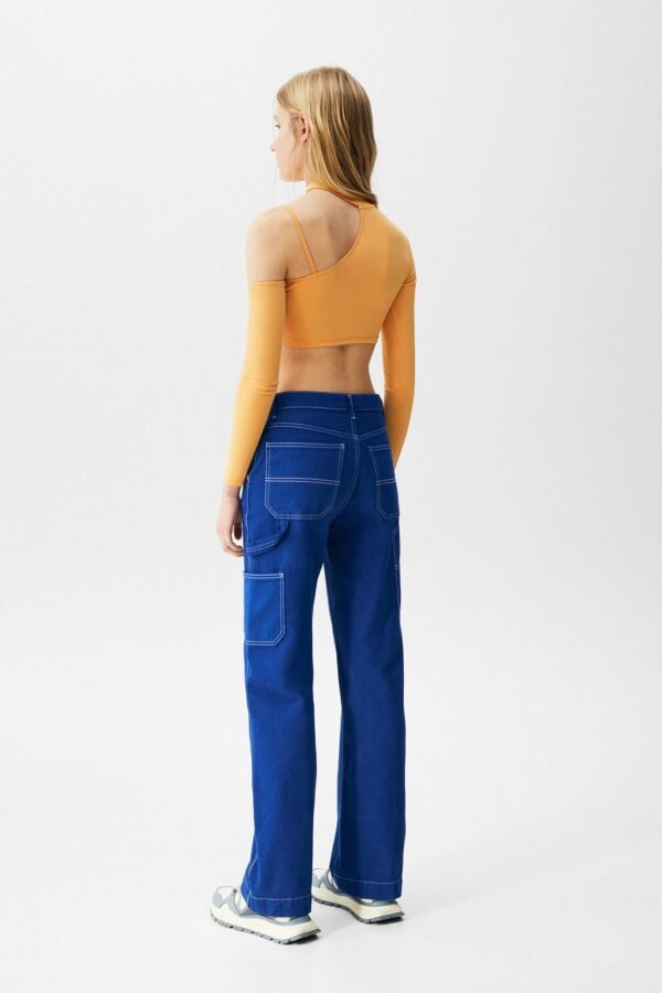 Asymmetric Long Sleeve Top With High Neck - Görsel 3