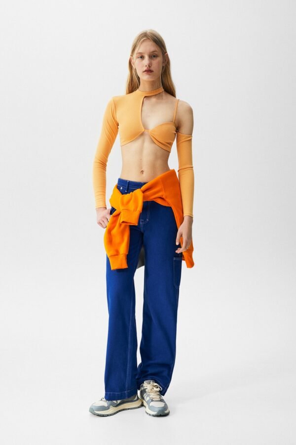 Asymmetric Long Sleeve Top With High Neck - Görsel 4